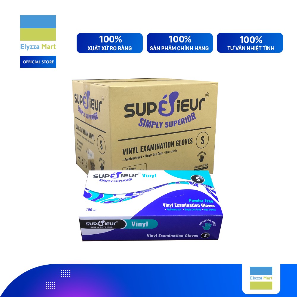 Thùng 10 Hộp Găng Tay Y Tế Không Bột Vinyl Superieur Trong Suốt