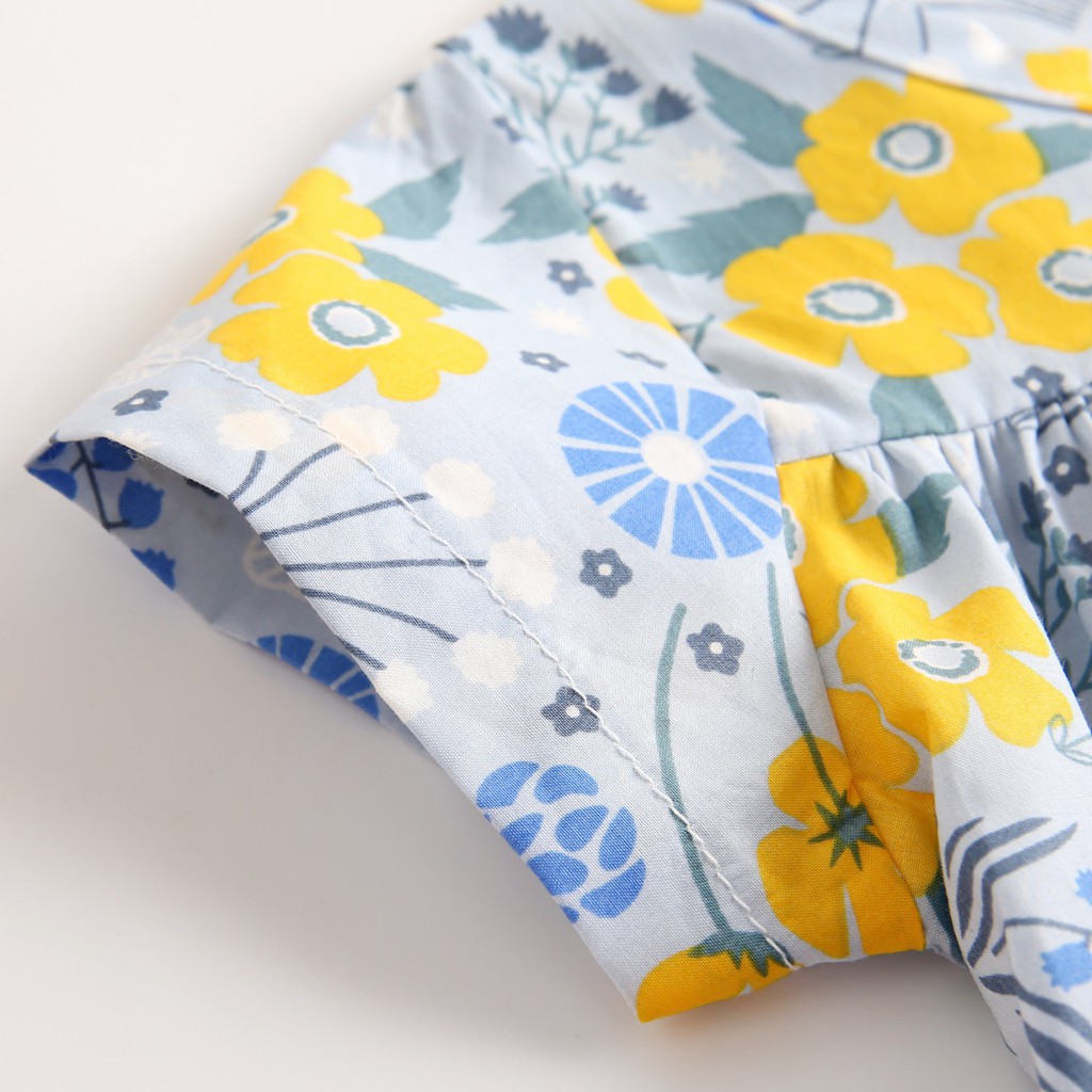 Bộ Đồ Liền Thân SANLUTOZ Cotton Tay Ngắn In Hoa Dành Cho Bé Gái