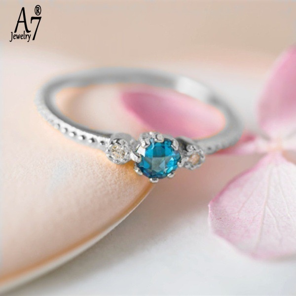 Nhẫn Bạc 925 Đính Cầu Hôn Màu Xanh Biển X5Y16