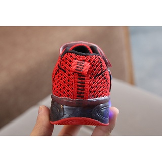 Giày bé trai hình người nhện có đèn LED màu Đỏ cho bé từ 1-15 tuổi Giầy phát sáng cho bé trai Spider Man size 21-30