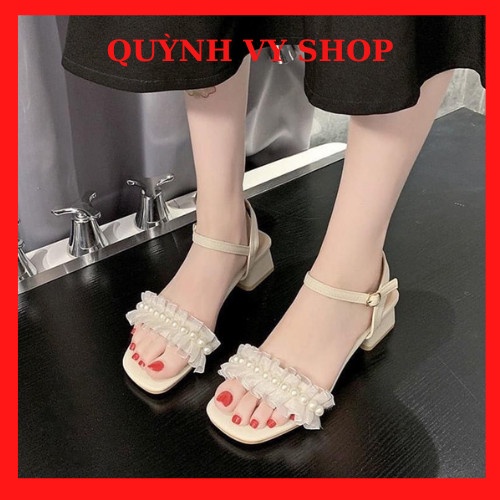 Giày sandal nữ đế 3cm phối bèo ngọc trẻ trung cá tính mã q23