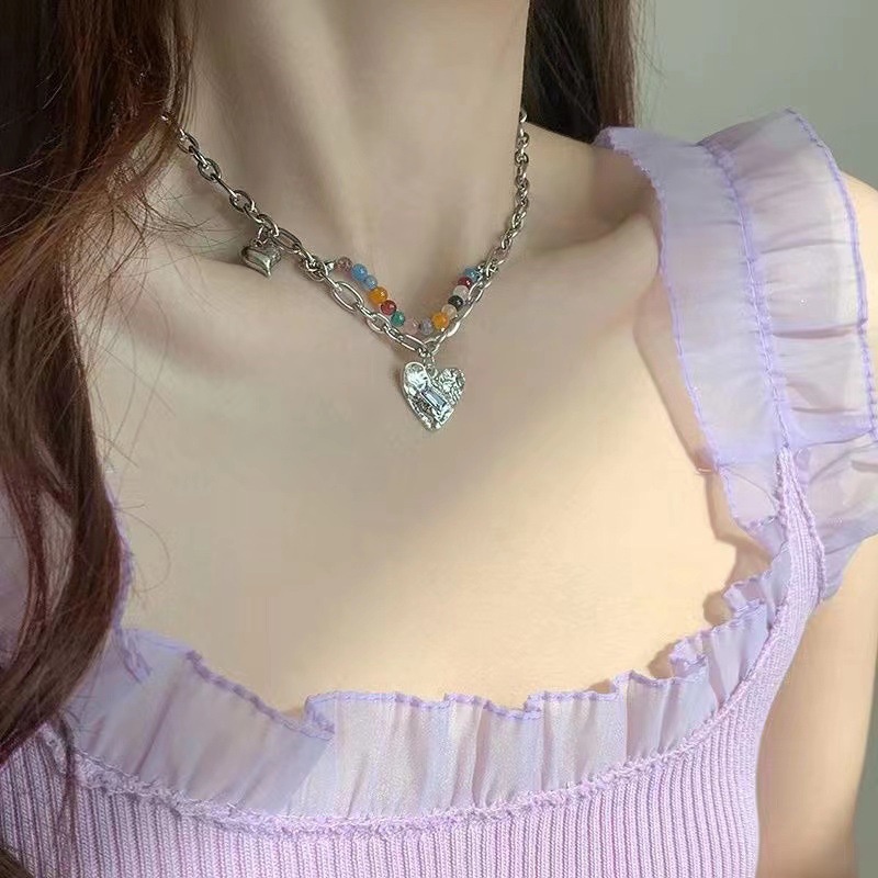 Vòng cổ AHELLOGIRL chuỗi xích phối hạt nhiều màu thời trang cá tính cho nữ