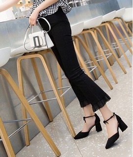 Giày bít da si nỉ bền đẹp 7cm. 2 màu đen và da