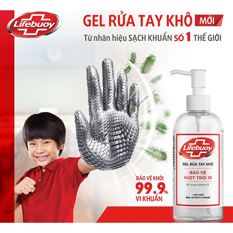 [Xả kho giá sỉ] Gel rửa tay khô Lifebuoy bảo vệ vượt trội 10 (Chai vòi và chai nắp 235ml) | BigBuy360 - bigbuy360.vn