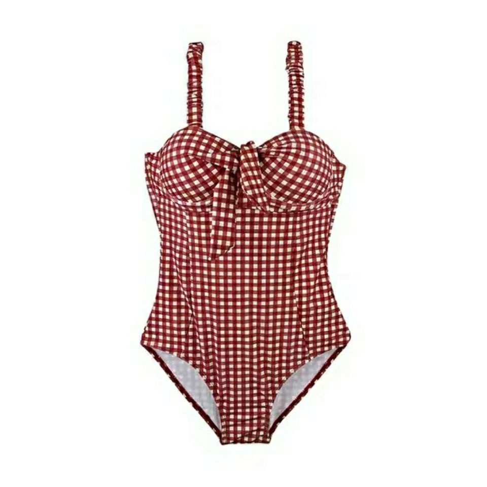 New Swimsuit Women's Bikini Red Plaid Fairy Style Student Steel Bracket Push upinsThin Fresh