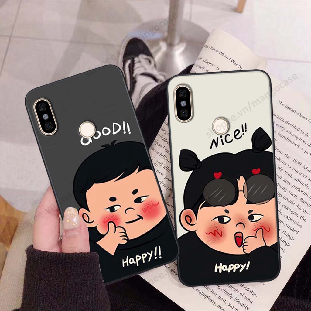 Ốp lưng Xiaomi Mi A2 in hình happy nice, bé gấu đáng yêu
