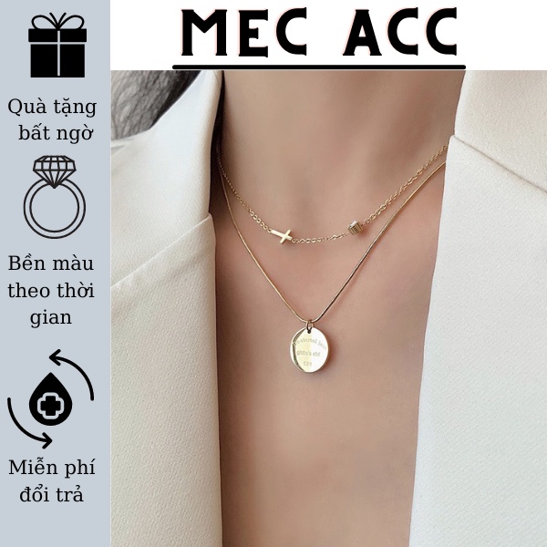 Vòng cổ nữ dây chuyền nữ layer 2 tầng xu tròn phối thánh giá phong cách cổ điển C6