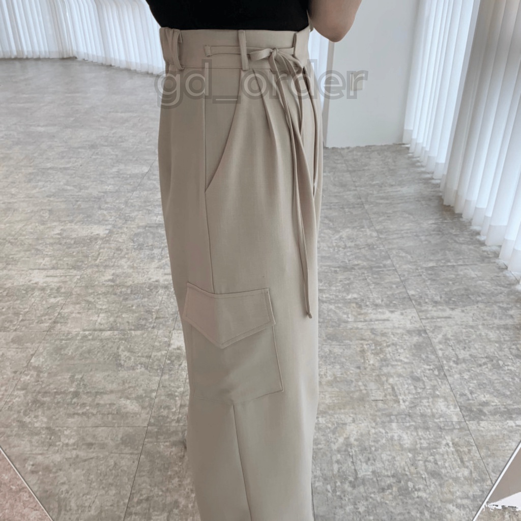 B68|Set bộ vest nữ công sở hàn quốc áo blazer croptop, quần ống rộng lưng cao thắt dây gd_order