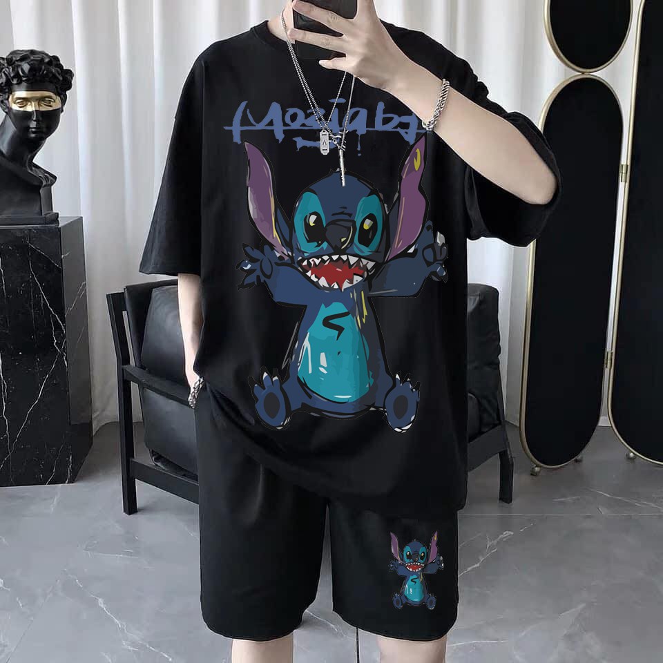 Set Bộ Quần áo thể thao nam nữ Thú Stich♥️Bộ hè ngắn tay ❤ Áo thun+Quần short gió mùa hè phong cách Hàn Quốc
