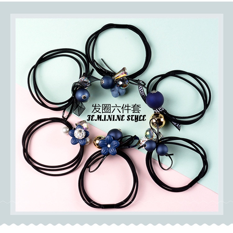 Set 7 Dây Buộc Tóc Co Giãn Đính Bóng Lông Đơn Giản Phong Cách Hàn Quốc