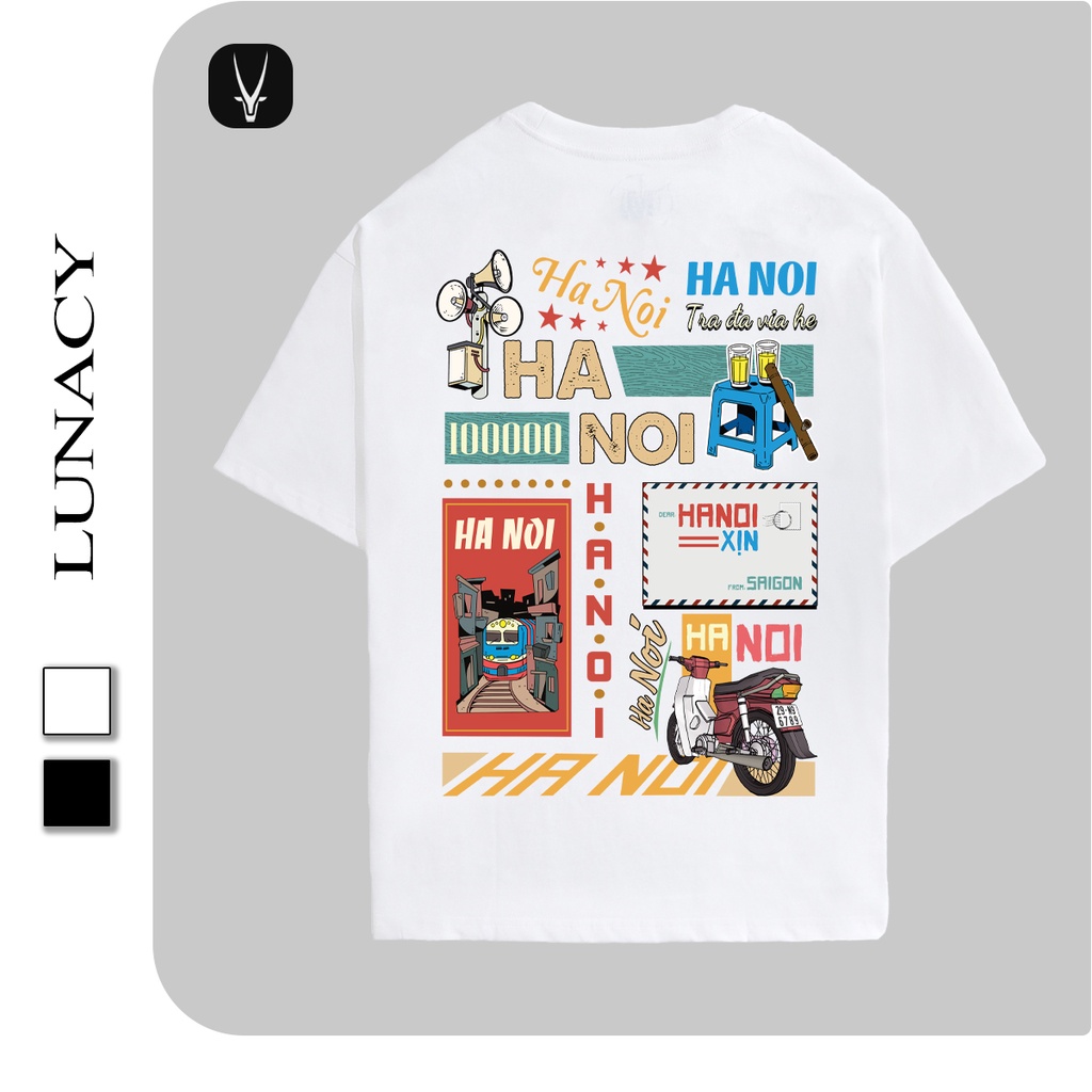 Áo thun tay lỡ HÀ NỘI XỊN phông Unisex nam nữ Cotton oversize form rộng LUNACY