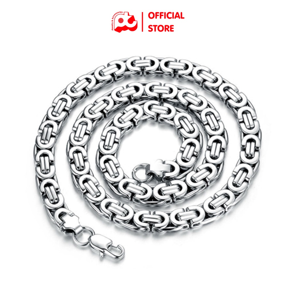 Dây chuyền nam thép không gỉ titan cao cấp đẹp sang trọng ziczac dẹp PT JEWELRY kích cỡ 8mm màu trắng PTDCNA23