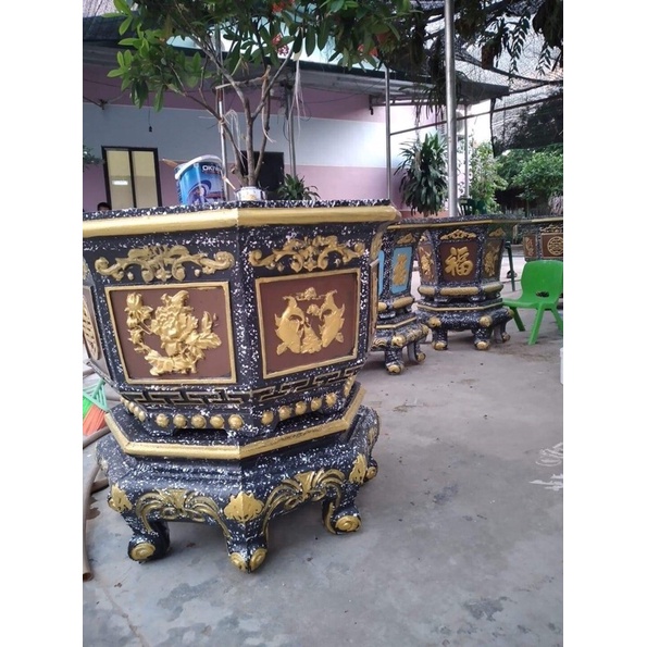Khuôn đúc chậu bát giác rộng miệng 75 ca0 48cm kèm chân nhựa abs