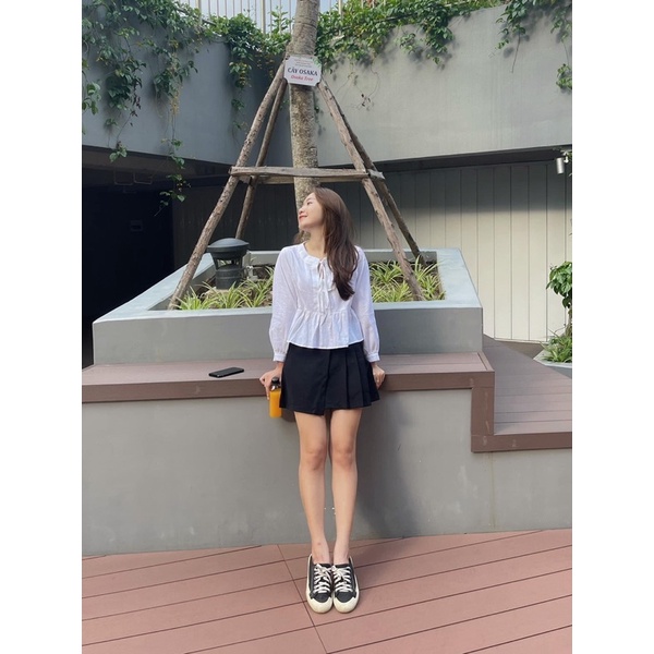 Set áo váy Funny gồm áo dây ngực và chân váy đen Set bộ đồ cute đến trường