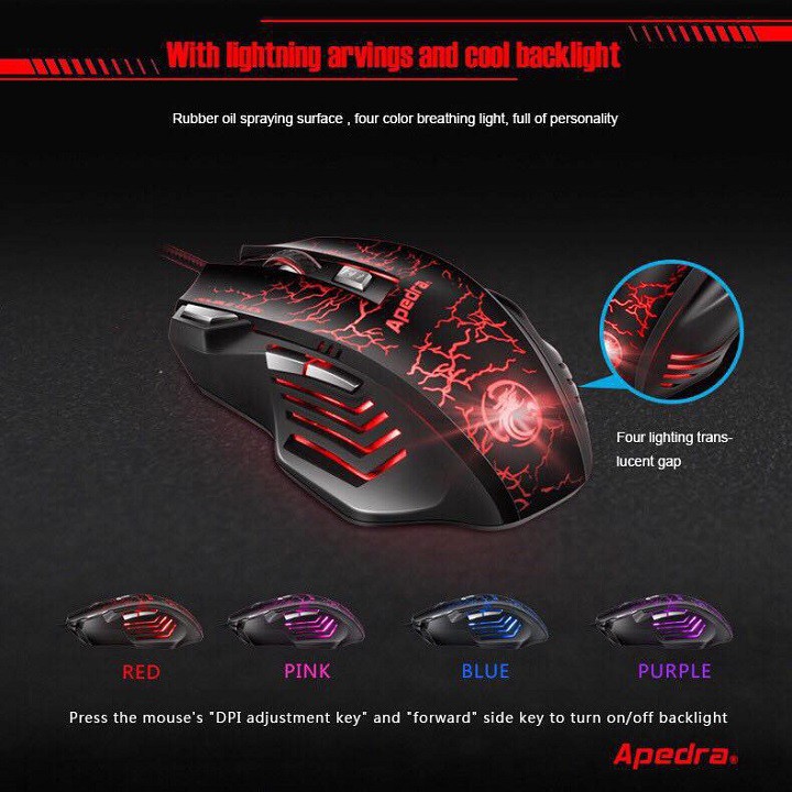 Chuột Gaming Apedra A7 – Chính hãng – Led đổi màu – Độ nhạy 3200 DPI – Bảo hành 12 tháng