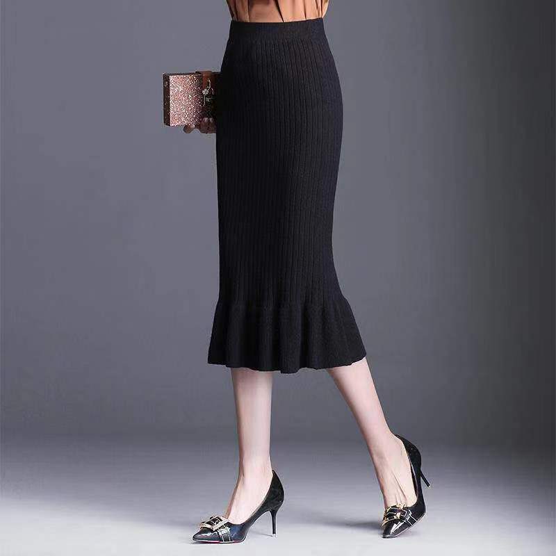 New Korean version of the year 2020 of women's high-waist pleated knitted dresses and waist-length fishtail skirts