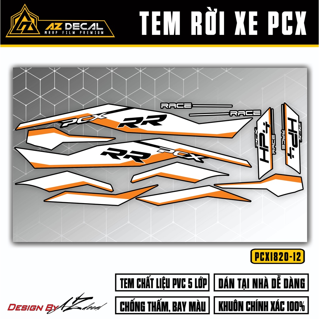 Tem Rời Dán PCX 2014 - 2020 Mẫu HP4 RR | PCX-12 | Decal Chế Dán Xe Máy PCX 125 150 160 Chống Nước, Bền Màu