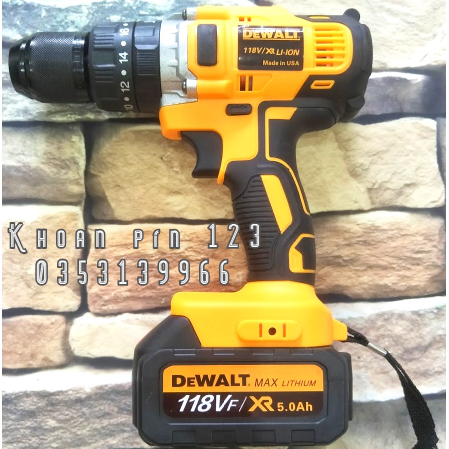 Khoan Pin Dewalt đầu 13 mm 3 chức năng tặng kèm mũi khoan