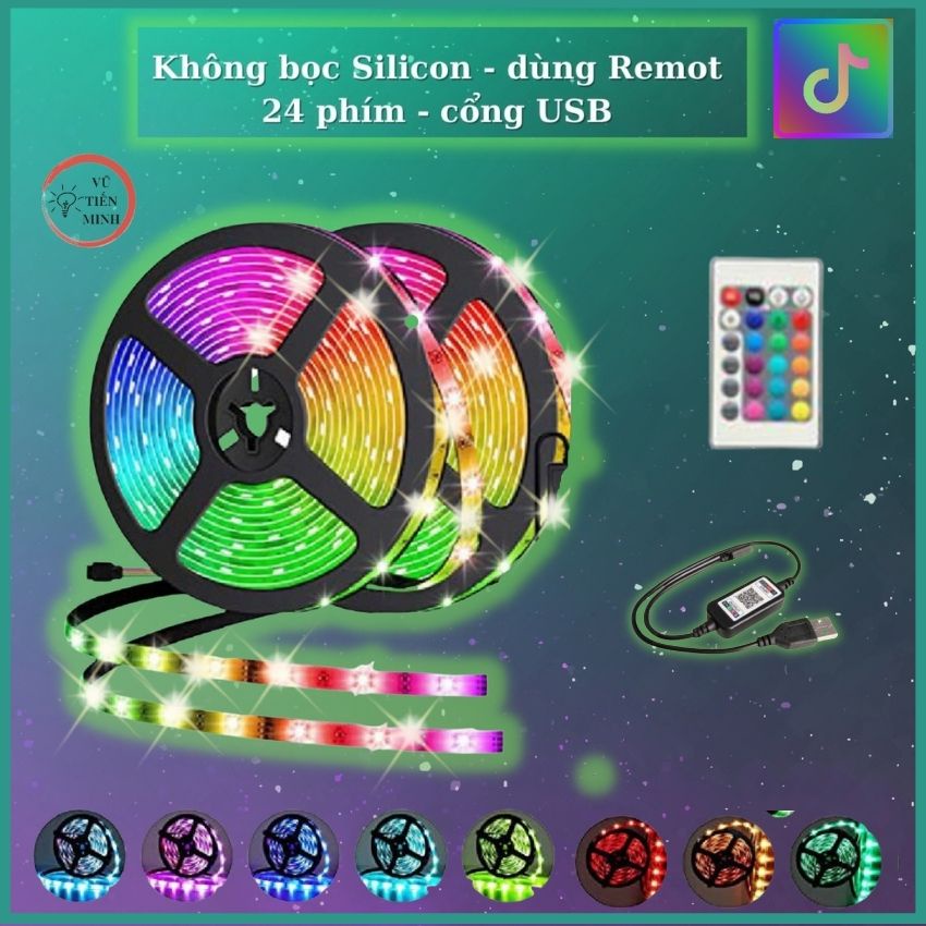 - Đèn led 16 triệu màu tiktok nháy theo nhạc, led dán tường, dây đèn led RGB 5050 màu sắc sinh động