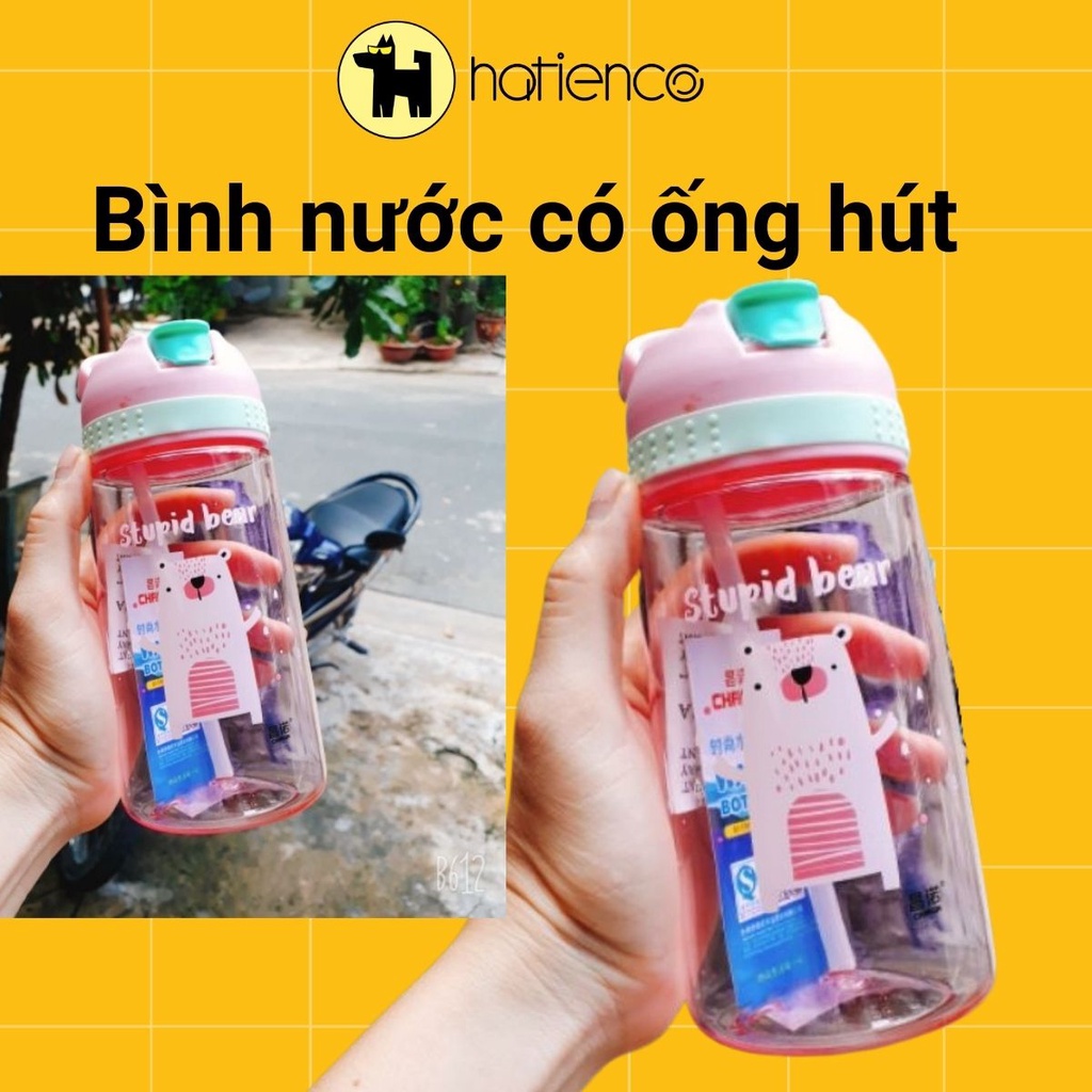 Bình nước nhựa,bình đựng nước hình thú có ống hút cho học sinh