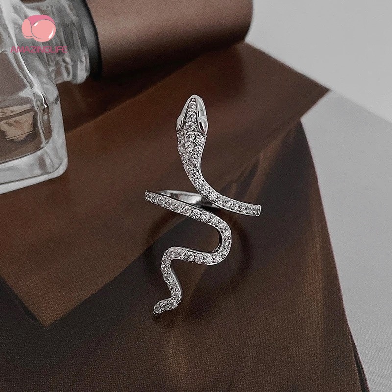 Nhẫn Đeo Tay Kim Loại Hình Rắn Đính Đá Zircon Thời Trang Nữ