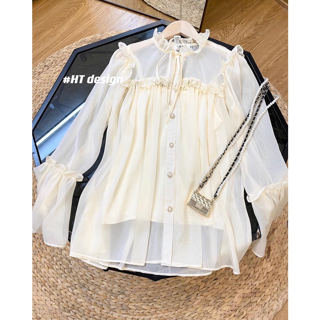 Áo sơ mi tay bèo chất tơ mềm kèm lót