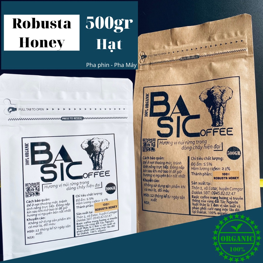 Cà Phê Robusta Honey Nguyên Hạt Nguyên Chất Rang Xay Mộc 100% Bassic Coffee Cafe Dak Lak