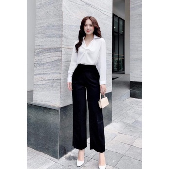 Áo sơ mi nữ trắng dài tay dáng suông xoắn ngực - Thời trang thiết kế Gloria Shop SMT01