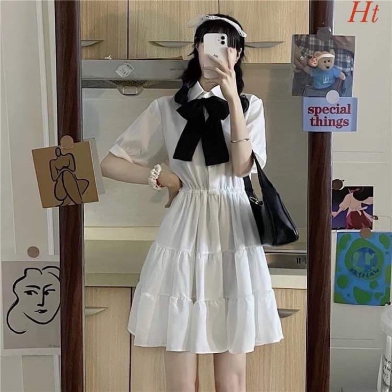 Váy xoè ba tầng nơ cổ HT11