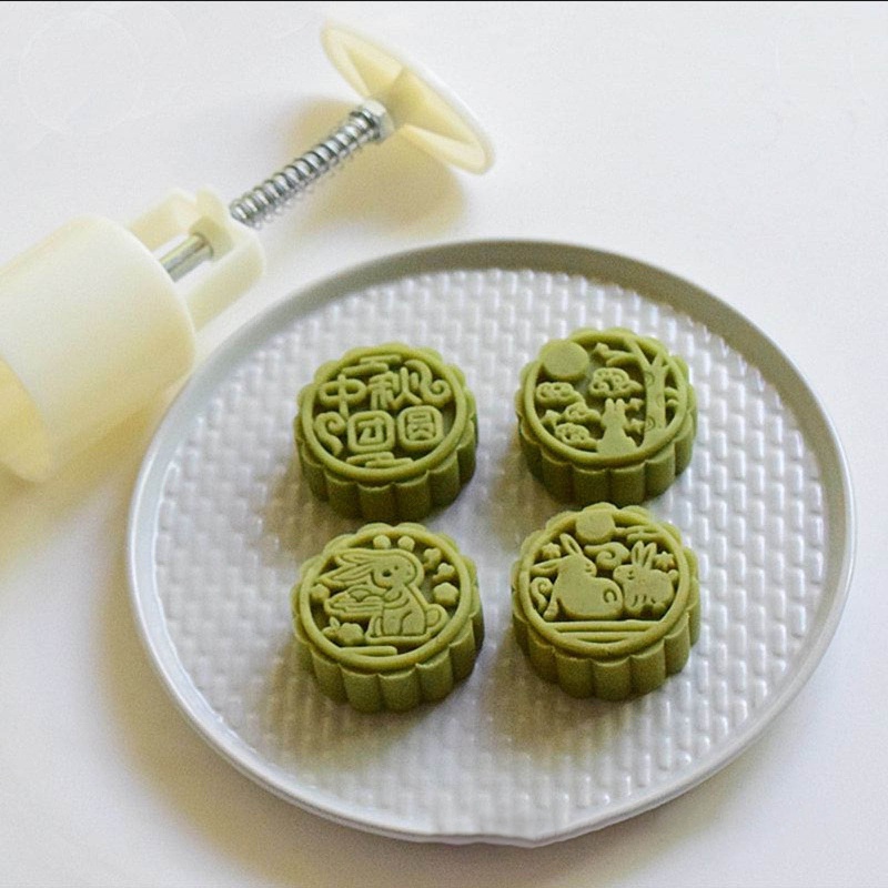 Bộ Khuôn Đóng Dấu Làm Bánh Trung Thu Kèm 4 Khuôn Hình Thỏ DIY