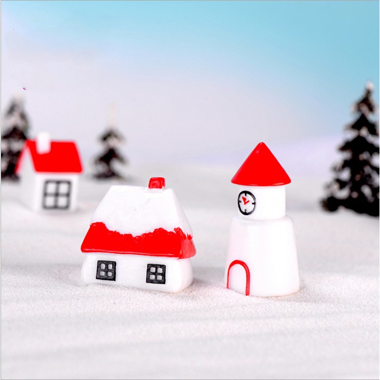 Mô hình nhà mái đỏ tường trắng xứ tuyết phong cách hình khối giản đơn dùng trang trí tiểu cảnh, terrarium, DIY