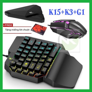 Combo Trọn Bộ Bàn Phím K15 + Chuột K3 + Hộp Chuyển Đổi G1 chơi game PUBG Mobile cho Android, IOS, iPad như PC - NK