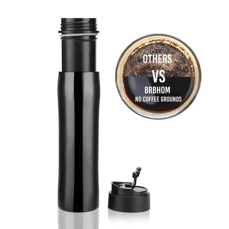 Original Portable French Press Coffee Maker Vacuum Insulated Travel Mug Premium Stainless Steel Hot And Cold Brew Great For Commuter, Camping, Outdoors And Office Black