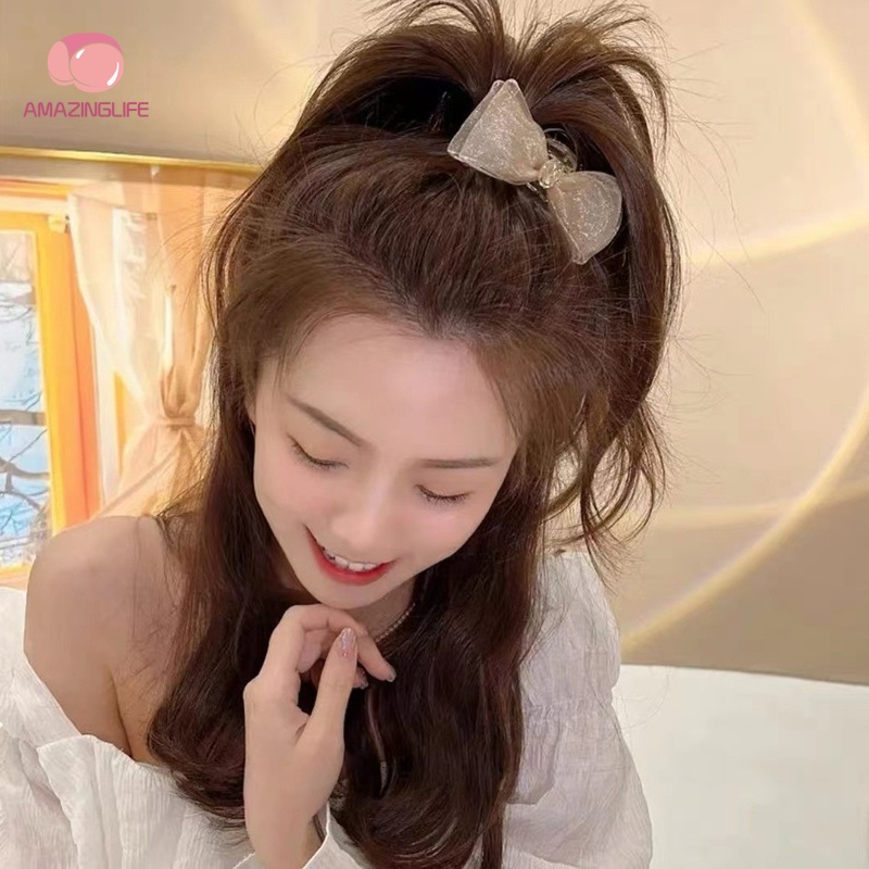 Kẹp Tóc Nơ Ruy Băng Đính Đá Thanh Lịch / Kẹp Tóc Lưới Hai Mặt Cá Mập / Kẹp Tóc Một Đường Khí Chất