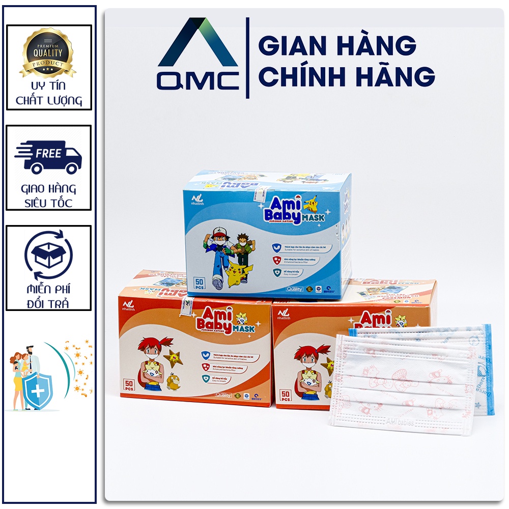 Khẩu trang y tế, Khẩu trang trẻ em họa tiết Ami , hộp 50c, hàng chính hãng &lt; HOT&gt;# qmc