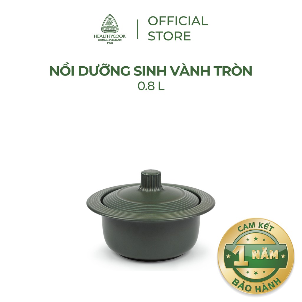 Nồi sứ dưỡng sinh Minh Long vành tròn 0.8 L + nắp dùng cho bếp gas, bếp hồng ngoại