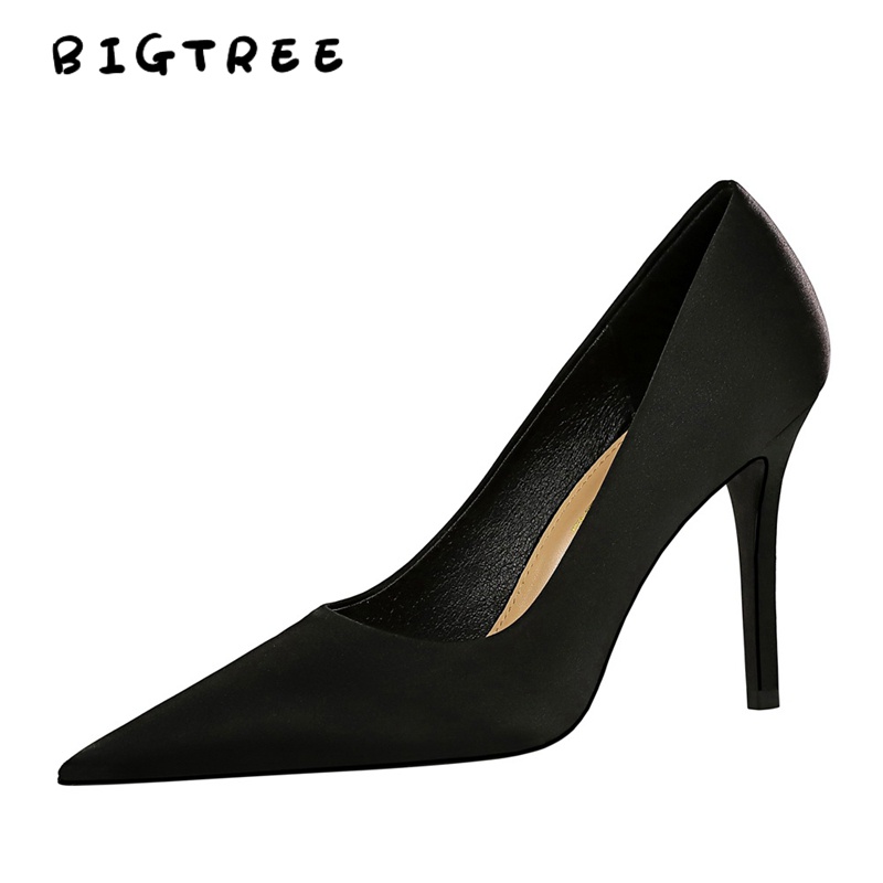 Giày cao gót BIGTREE 3391-6 10cm satin mũi nhọn phong cách Âu Mỹ thời trang quyến rũ dành cho nữ
