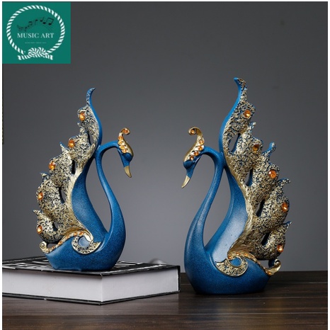 Đôi chim thiên nga đính đá_Tượng trang trí - decor