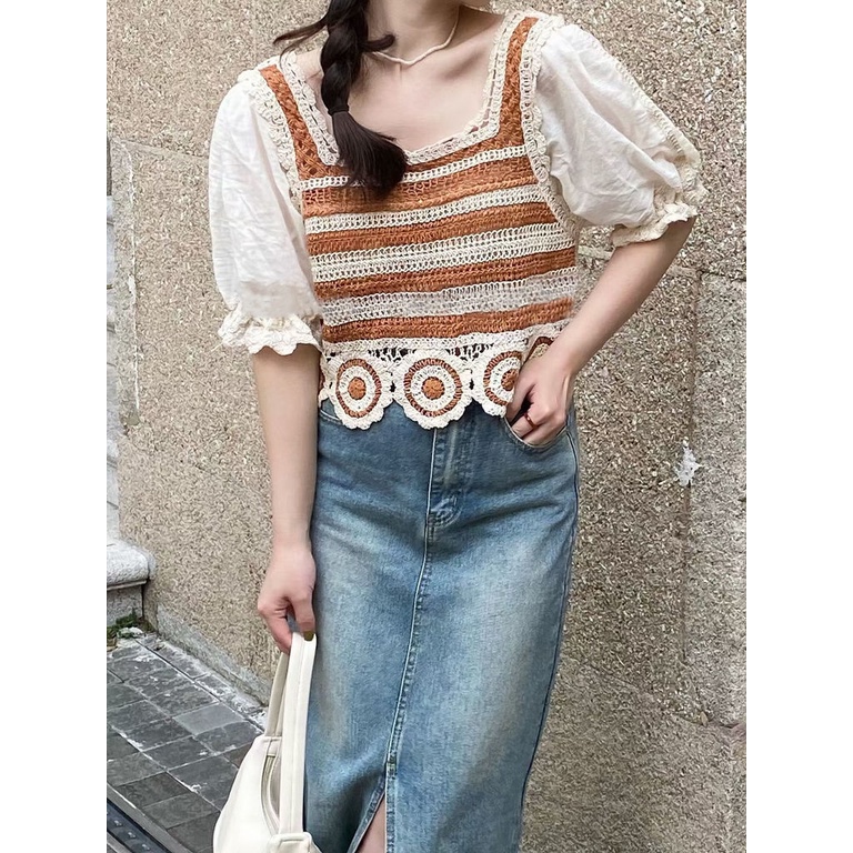 Áo Sơ Mi Ngắn Tay Cổ Vuông Thiết Kế Thời Trang Cho Nữ