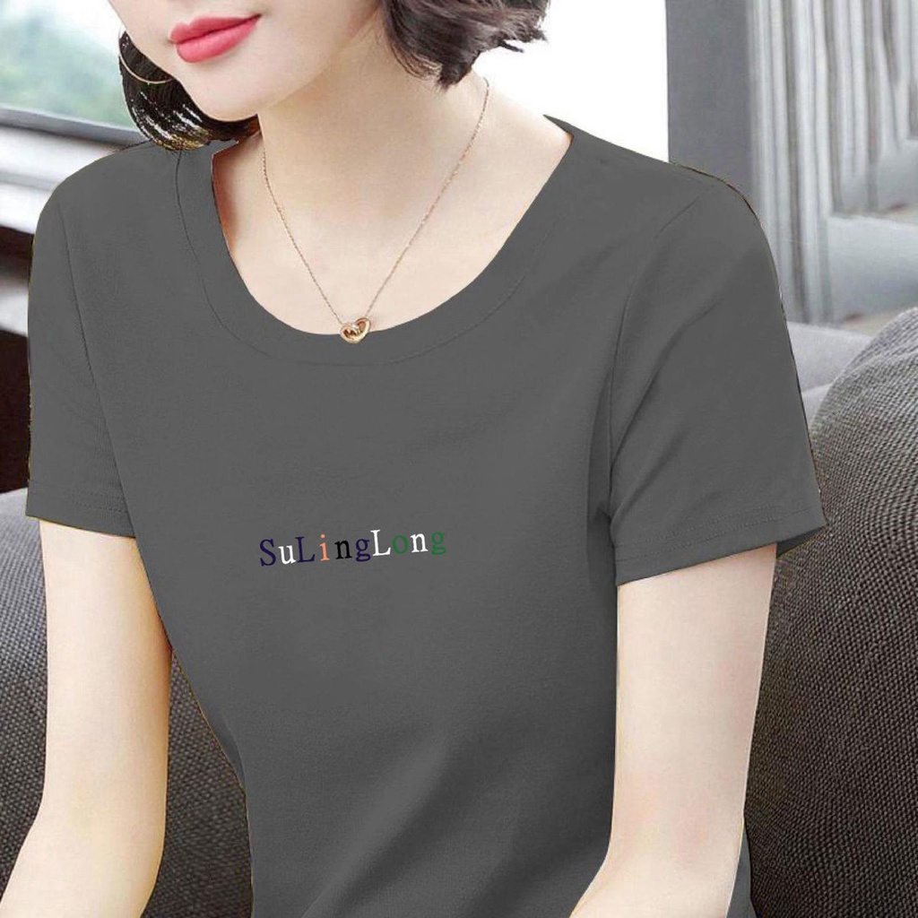 Áo thun tay ngắn cổ tròn dáng rộng cỡ lớn thời trang mùa hè cho phụ nữ trung niên
