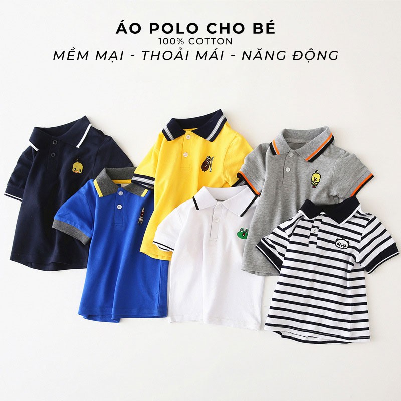 Áo Polo Cho Bé SHOP CẦU VỒNG Họa Tiết Ngộ Nghĩnh Chất Cotton Xuất Âu Mỹ Hàn