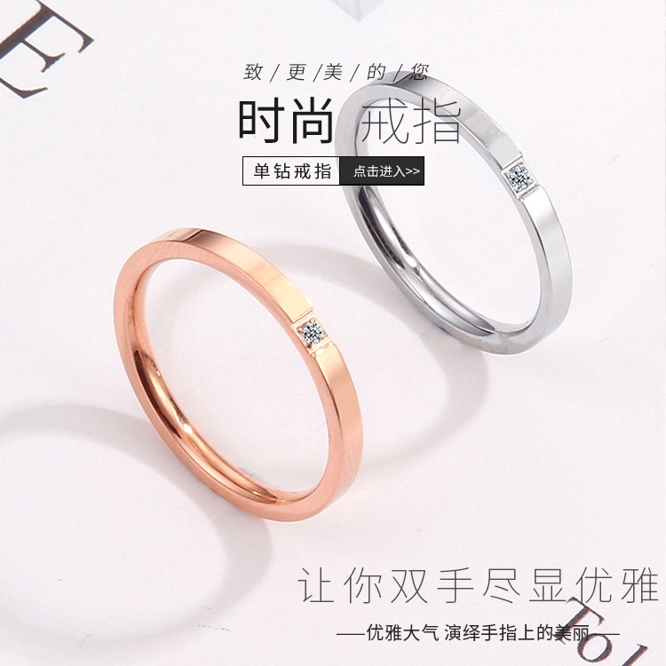 Nhẫn đeo tay bản mảnh xi mạ đính đá kim cương mini dành cho nữ