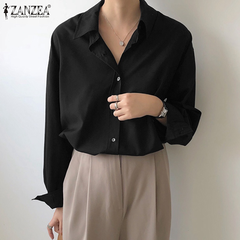 Áo sơ mi Zanzea dài tay cổ lật phong cách Hàn Quốc thời trang dành cho nữ