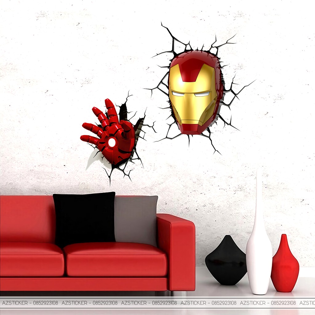 Tranh 3D Dán Tường Trang Trí Quán Bar , Quán Game , Tiệm Cà Phê | Tranh Dán Tường Hình Iron Man Đầu Tay
