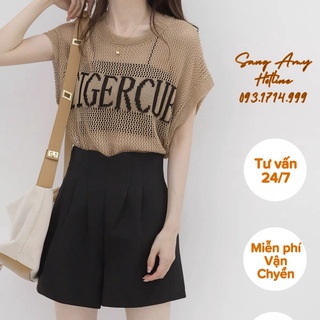 Áo len nữ chờm vai cổ tròn