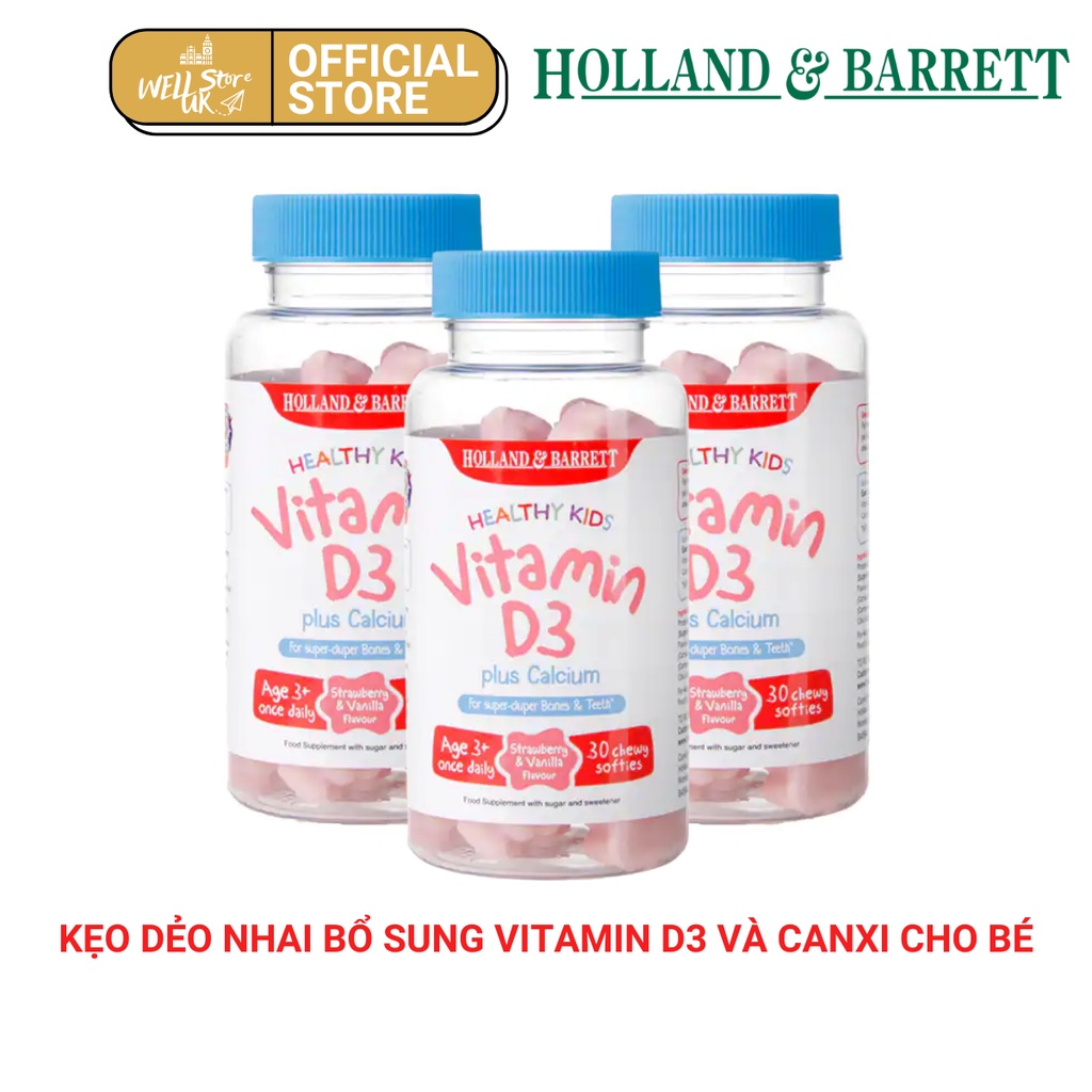 [UK]-Kẹo dẻo bổ sung Vitamins D3 vị dâu cho bé lọ 30 viên