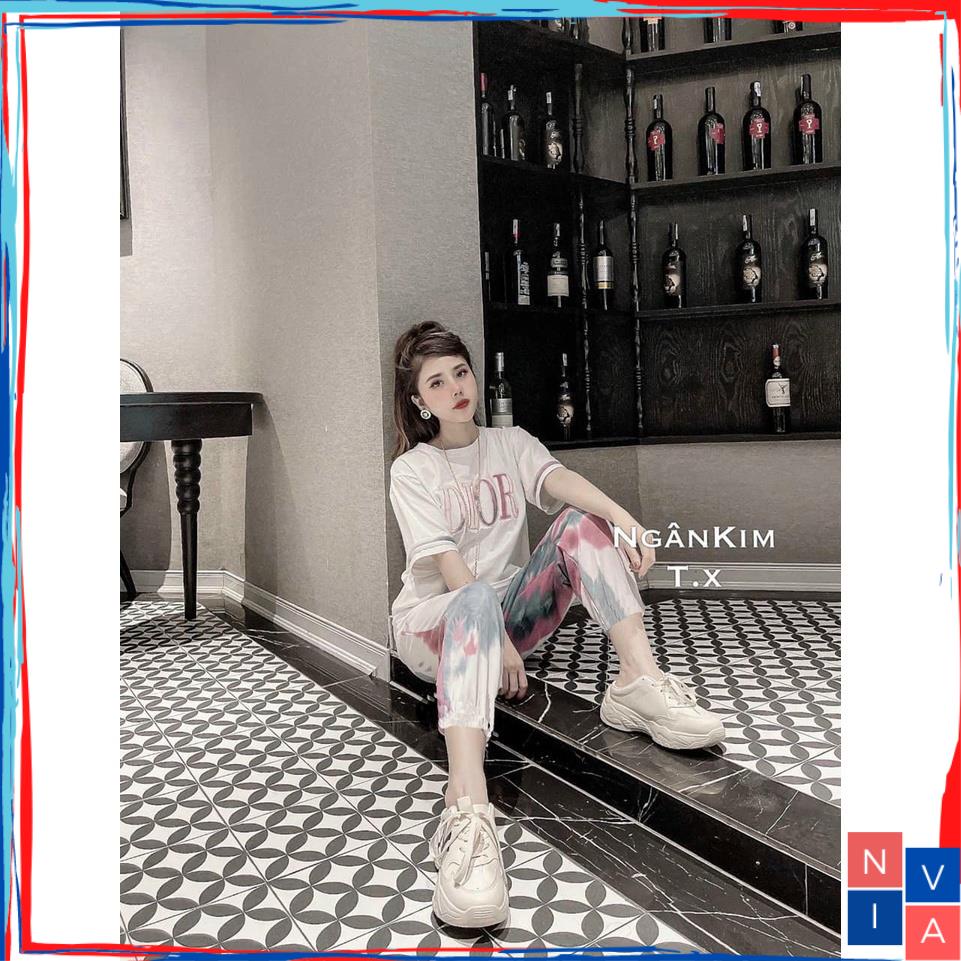 Set nữ đi chơi NA013 đồ bộ nữ dài quần jogger thun cotton bigsize mùa hè áo form rộng cổ tròn chữ thời trang NIVA