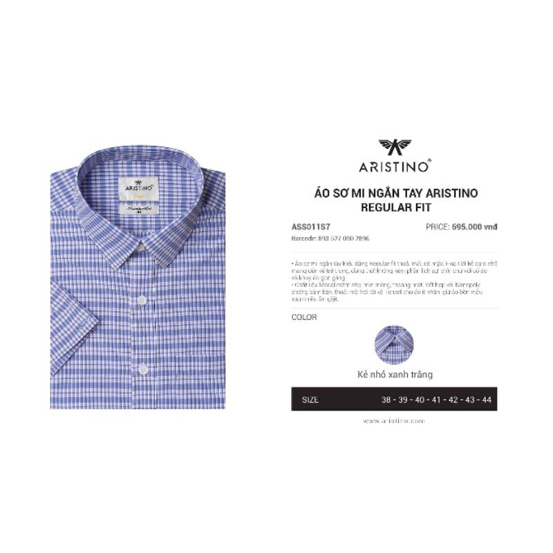 Sơ mi ngắn tay Aristino size 44