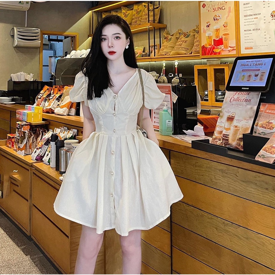 Váy thô đũi khuy ngọc đầm thiết kế cao cấp loại 1 siêu xịn xò-MINXY SHOP