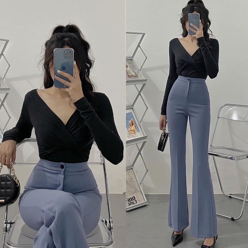 Áo xoắn ngực tay dài